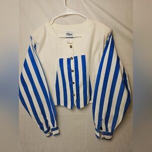 Vintage Roper Blue and White Striped Button-Up Blouse Size Small